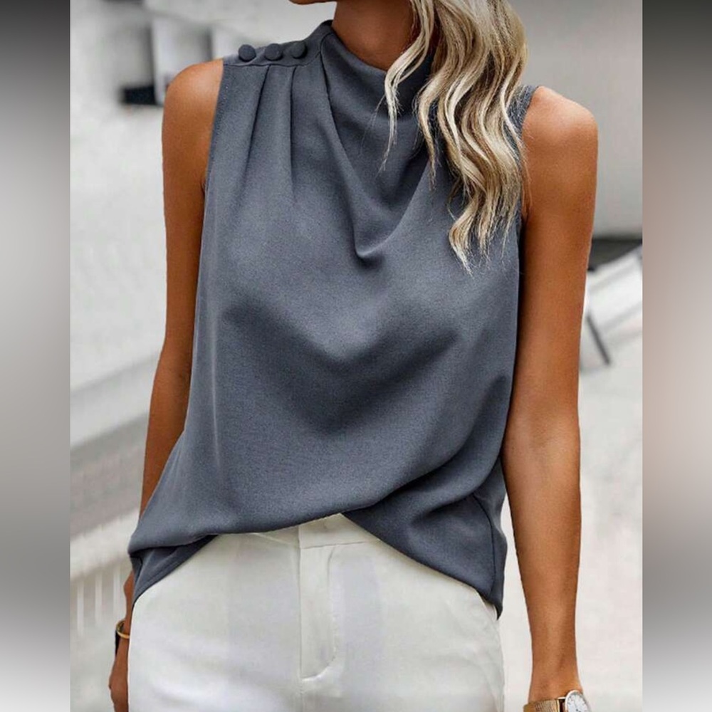 Elegant Dusty Blue Sleeveless Top